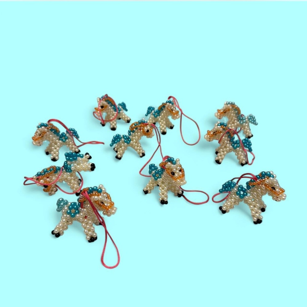 10 Beaded Teal Pony Ornaments – Handmade Holiday Decor